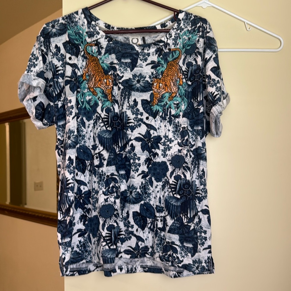 Akemi + Kim Anthropologie Tiger embroidered shirt